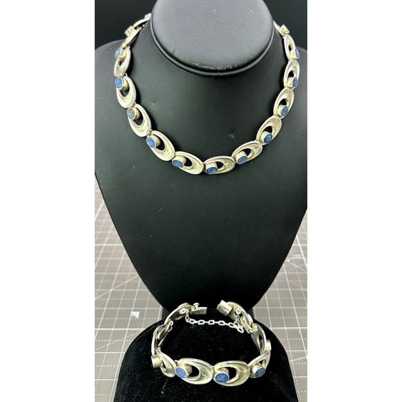Miguel Melendez of Taxco Sterling and Blue Turquoise Necklace Bracelet Demi Paru - Picture 1 of 6
